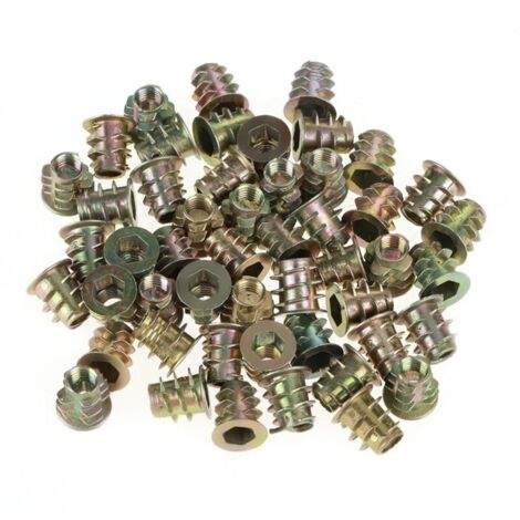 50 écrous de meubles à tête hexagonale en alliage de zinc M5 10 mm filetés pour insert en bois