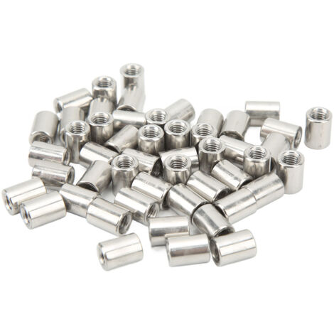 50 écrous de raccordement pour tige ronde, filetage femelle, acier inoxydable 304, M6x1,0, longueur 13 mm