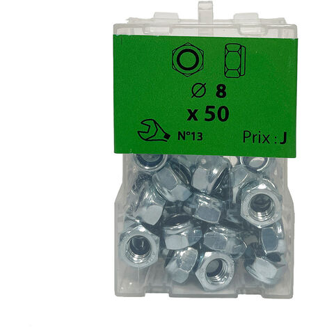 50 écrous freins Ø 8mm zingué - Viswood