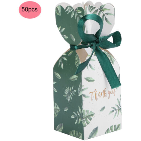 50 elegante Hochzeitsgeschenkboxen mit grünem Band, ideal zum Verpacken von Süßigkeiten und für Geburtstagsfeiern