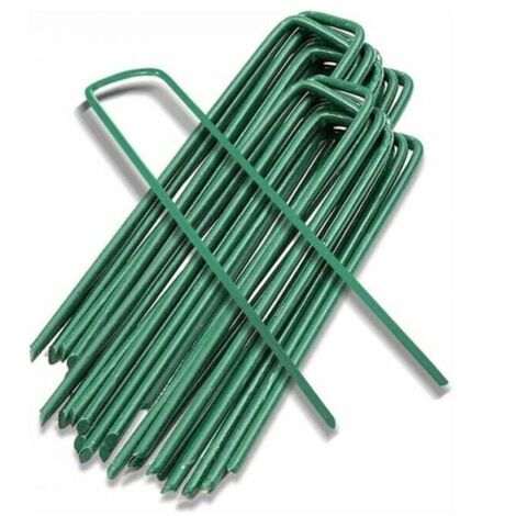 50 estacas de jardín en forma de U para lonas de control de malezas, galvanizadas en caliente (altura 150 mm)