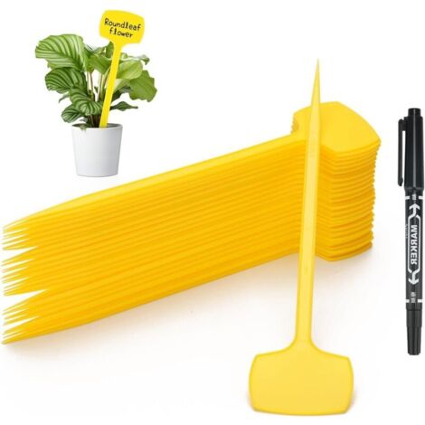 50 etichette gialle in plastica per piante da esterno, alte 30 cm, per orto.