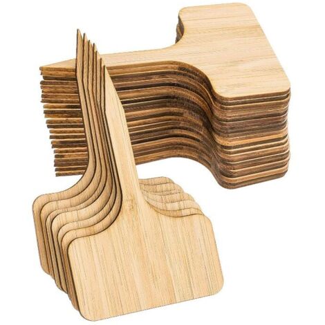 50 etichette per piante di bambù, etichette per piante in legno a forma di T, marcatori da giardino per vasi, erbe aromatiche, fiori e verdure (6 x 10 cm)