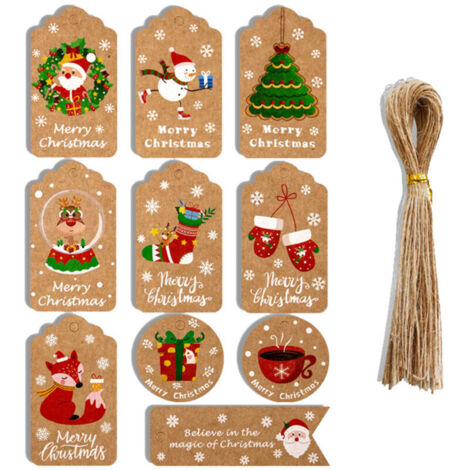 50 étiquettes de Noël en papier kraft à faire soi-même, avec cordelette, pour remercier, loisirs créatifs et emballage cadeau