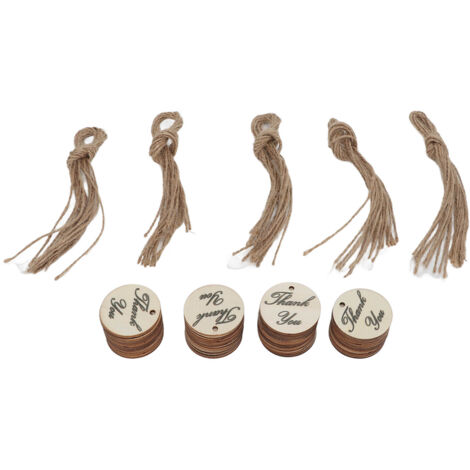 50 Étiquettes en Bois Merci avec Corde de Chanvre pour Cartes Cadeaux DIY, Mariage et Fêtes