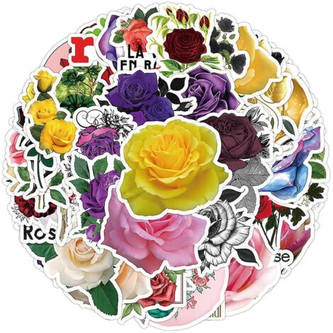 50 Feuilles D'autocollants De Fleurs Colores, Autocollants Pour Ordinateur Portable, Autocollants En Vinyle Pour La Voiture, Les Bagages, Le Skate