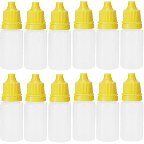 50 flacons compte-gouttes vides de 5ml, souples pour liquides, avec bouchons jaunes