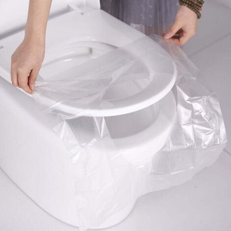 50 fundas desechables para asiento de inodoro, de plástico antibacteriano, envueltas individualmente para viajes y acampadas.