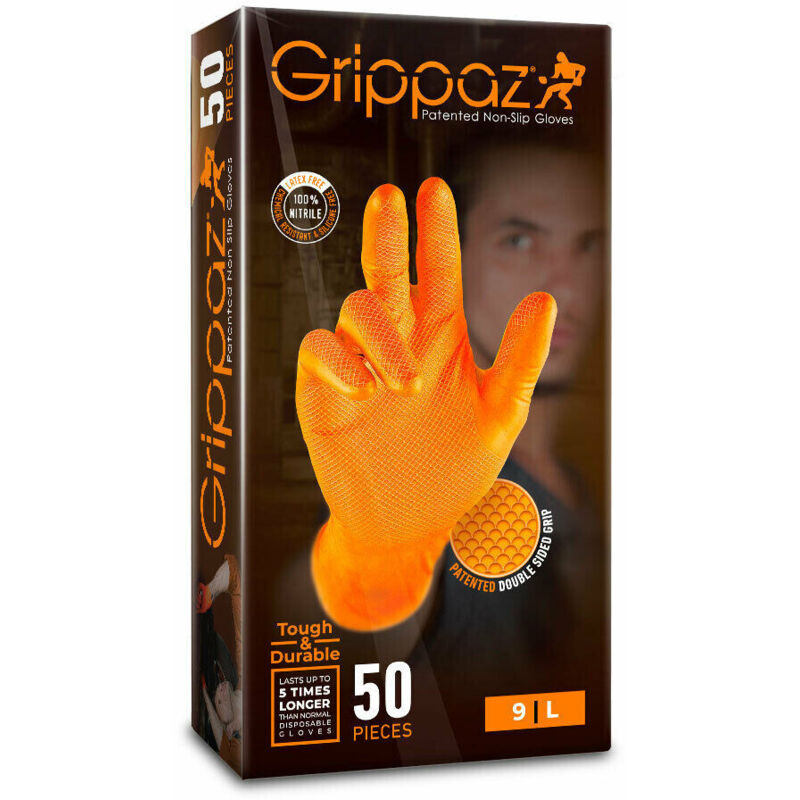 Boite de 50 Gants Grippaz nitrile orange Taille 9