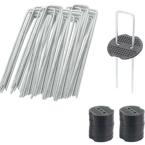 50 Gartenerdanker mit 50 Unterlegscheiben, Bodenanker für Unkrautvlies, Campingheringe, U-förmige Heringe, 150 mm lang, 2,5 mm Durchmesser