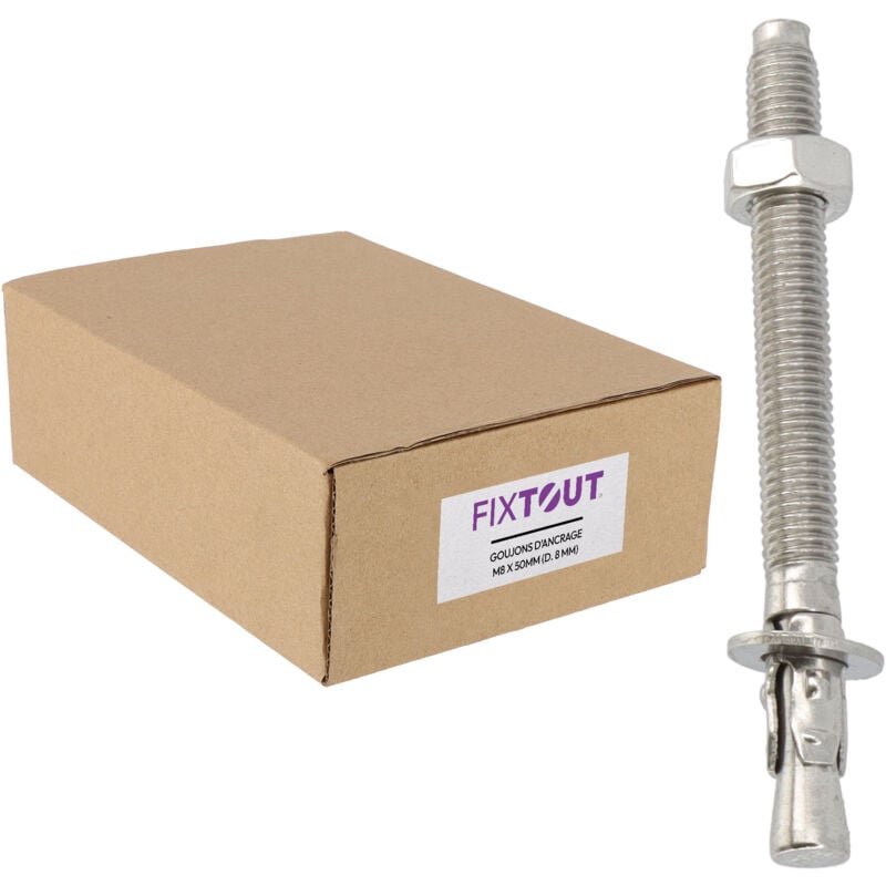 Lot de 50 goujons d'ancrage en acier inox A2 M8 - Diamètre de 8 mm - Longueur 75 mm