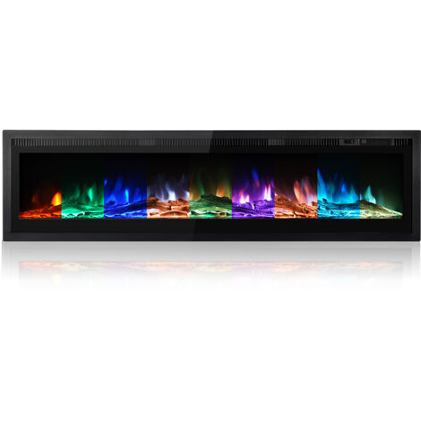 50-Inch Electric Fireplace, 900W/1800W Wall - Mount or Freestanding, Metal - Panel Design, Gorgeous Colorful Flames, Remote - Controlled, and Crystal - Decorated for a Cozy Home