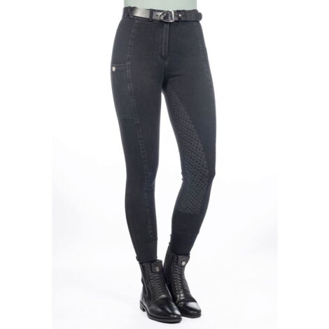 50 IT, Nero: Jeans donna da equitazione elasticizzati con seduta integrale in silicone modello Harbour Island Denim