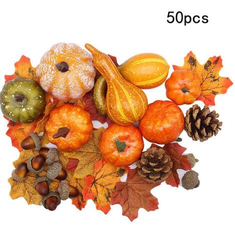 50 künstliche Mini-Kürbisse, Beeren und Ahornblätter für Halloween- und Partydekorationen zum Selbermachen