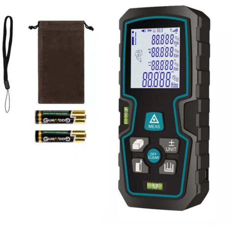50 m/165 ft Lasermessgerät – Entfernungs-/Volumen-/Flächenmessung, Wasserwaage, LCD-Display mit Hintergrundbeleuchtung, tragbar