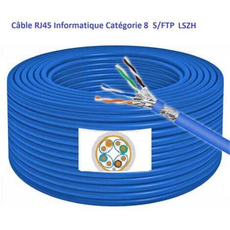 50 m Câble d'installation RJ 45 informatique  catégorie 8  -S/FTP -LSZH -  4 paires