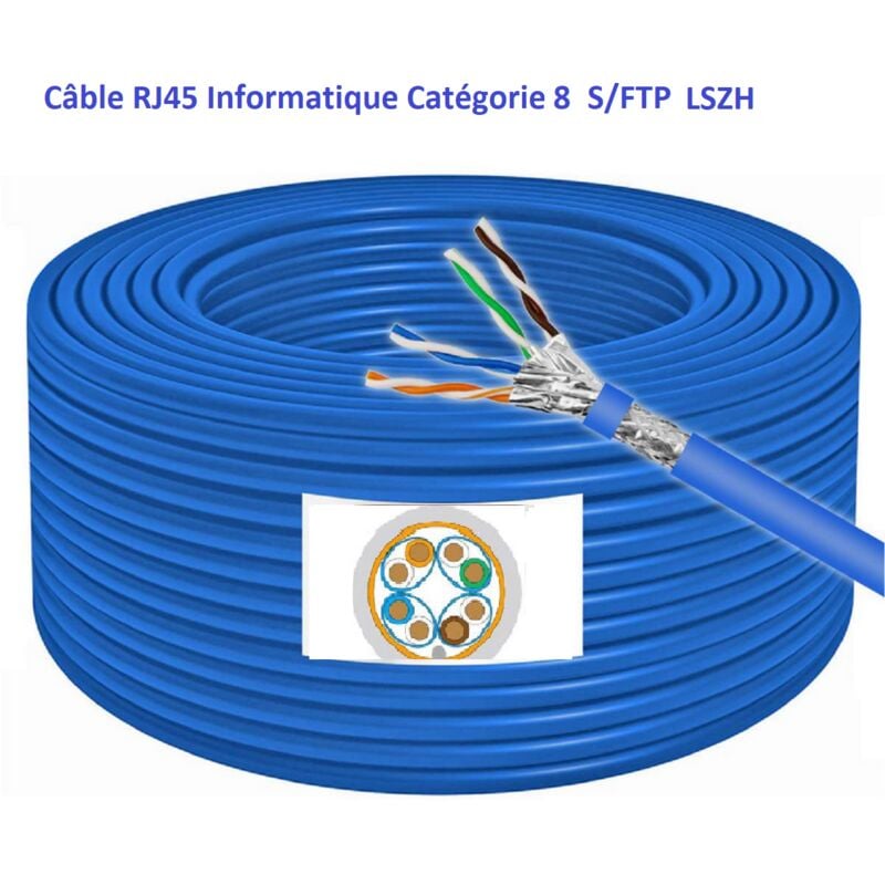 50 m Câble d'installation rj 45 informatique catégorie 8 -s/ftp -lszh - 4 paires