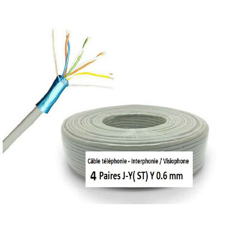 50 m Câble téléphonie - Interphonie - Visiophone 4 paires J-Y ( ST )Y 0.6 mm