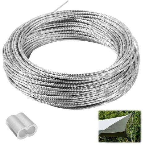 50 m x 1 mm Cable Acier, Corde Câble Métallique avec 50 Boucles de Sertissage en Aluminium, Flexible de Corde d'acier Inoxydable, Fil de Suspension Haute Performance pour Décorations Murales, Phot