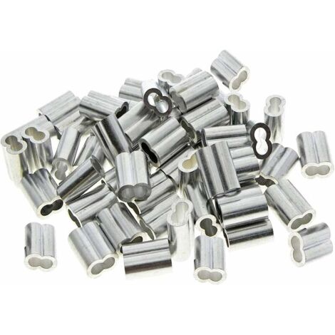 50 manguitos dobles de aluminio de 3 mm para cable de acero, clips de engarce de aluminio con extremos dobles, para cable de acero, plateado (3 mm)