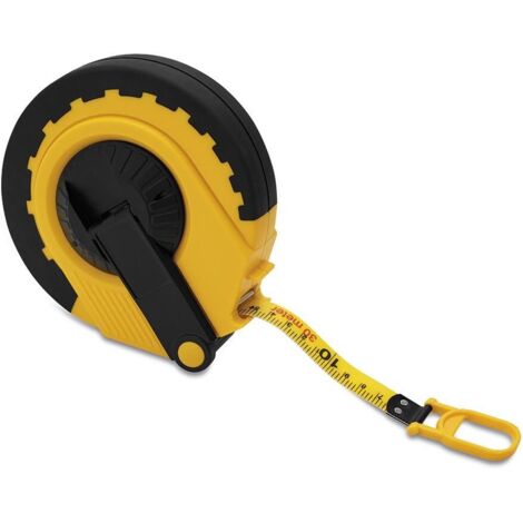 50 METER PROFESSIONAL METER ROLLER MIT STOSSDÄMPFERGEHÄUSE, HOCHWIDERSTANDSFÄHIGEM GLASFASERBAND UND AUFWICKLUNGSSYSTEM MIT EINZIEHBAREM PIVOT