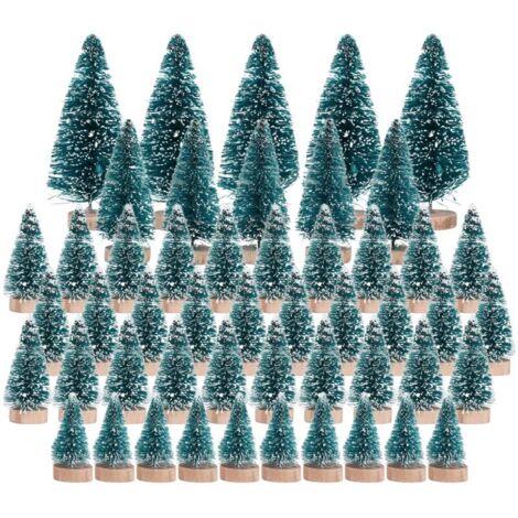 50 mini árboles de Navidad artificiales con nieve y adornos de escarcha para decoración de fiestas y proyectos de bricolaje.