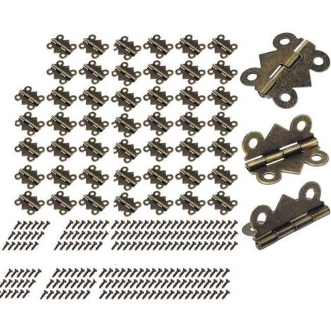 50 minibisagras pequeñas, bisagras plegables tipo mariposa, minibisagras de bronce para muebles, herrajes, cajones, armarios con tornillos 20 x 17 mm