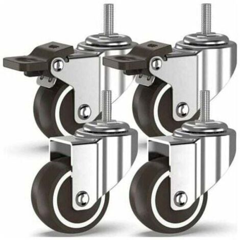 50 mm Lenkrollen, 4 Stück mit Gewindebolzen, Möbelrollen, gebremste Räder für den industriellen Transport von Platten (mit M10-Bolzen, 2 mit Bremsen, 2 ohne Bremsen)