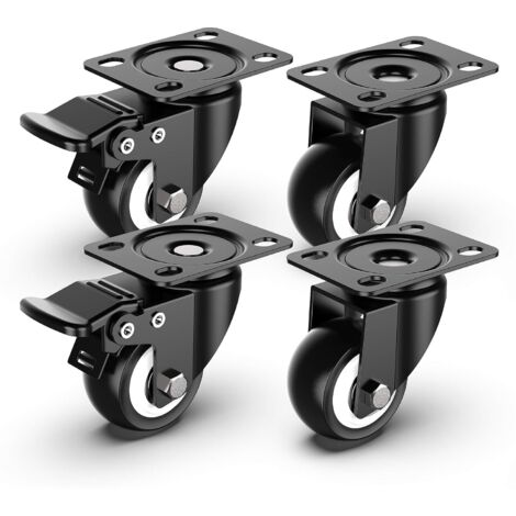 50-mm-Lenkrollen, Möbelrollen mit Sicherheitsbremse für schwere Lasten, 4er-Set (2 mit Bremse und 2 ohne)