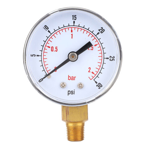 50-mm-Manometer (1/8 BSPT) für Gas, Luft, Wasser, Öl (0–2 bar / 0–30 PSI) – Bodenanschluss