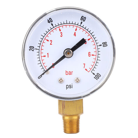 50-mm-Manometer für Luft, Wasser, Öl und Gas, 0–100 PSI / 0–7 bar