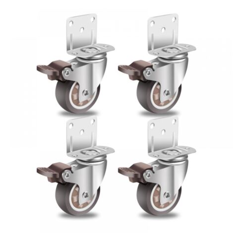 50-mm-Möbelrollen mit 4 Bremsen, L-förmiger Montageplatte, robusten Gummirädern, 4er-Set