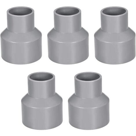50 mm x 32 mm Reduzierstück, PVC-Rohrverschraubung, Kupplung, Nabe zu Nabe, DWV, Grau, 5 Stück