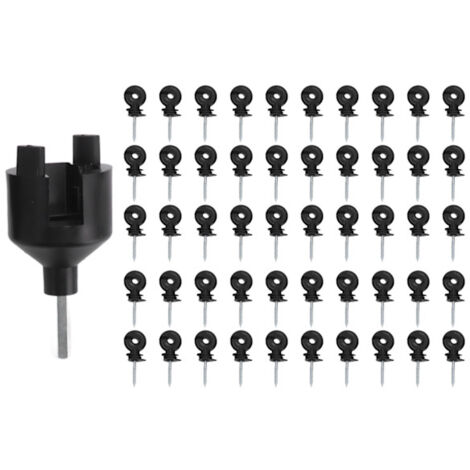 50 outils pour l'installation d'isolateurs de clôture électrique, anneaux de vis, poteaux en bois et douilles.