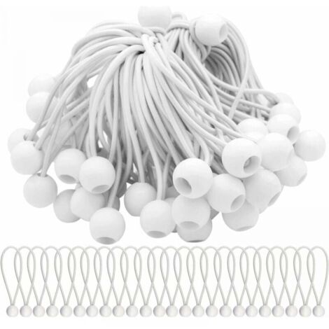 50 Pack 200mm White Bungee Cords, Elastic Rope with Ball, Elastic Bungee Balls for Awnings, Tents, Banners and Tarps YMYNY