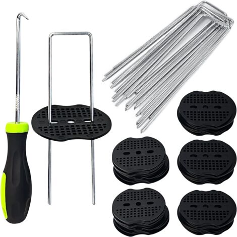 50 Pack 6" Membrane Weed Stakes with Buffer Washers and Picking Hook/Nail Length 10cm