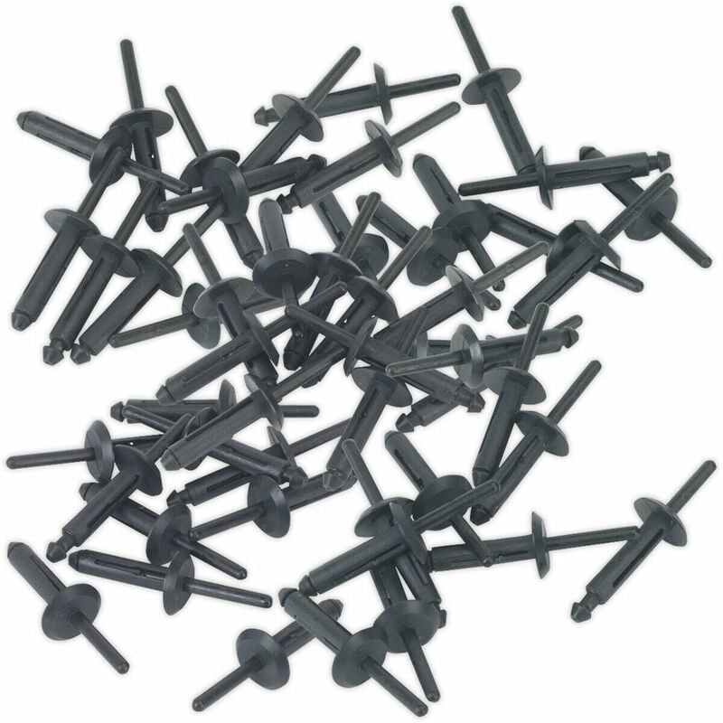 Loops - 50 pack - 6.3mm x 25.2mm Plastic Rivets - Black pvc Compression Snap Panel Pins