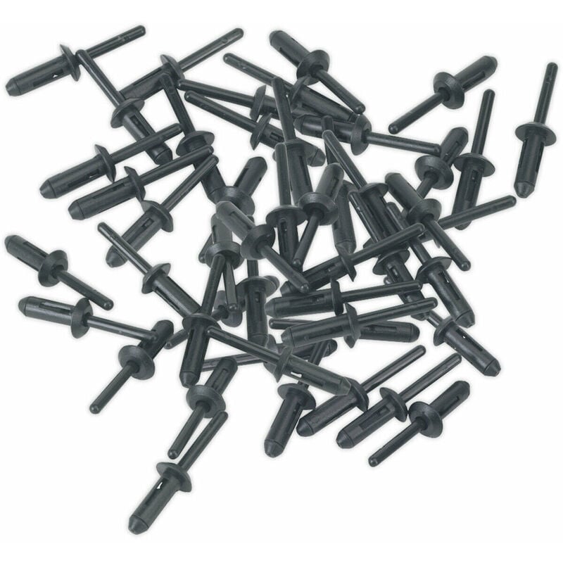 Loops - 50 pack - 6.6mm x 17.2mm Plastic Rivets - Black pvc Compression Snap Panel Pins