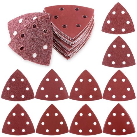 50 Pack 90mm Triangular Hook and Loop Sandpaper for Random Orbital Sander (6 Holes)
