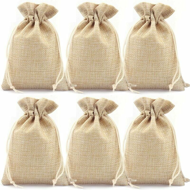 Heguyey - 50 Pack Burlap Drawstring Gift Bags, Burlap Bags, Candy Bags, Treat Bags for Christmas Wedding Party and diy Packaging (5 x 7 inch - 13 x 18