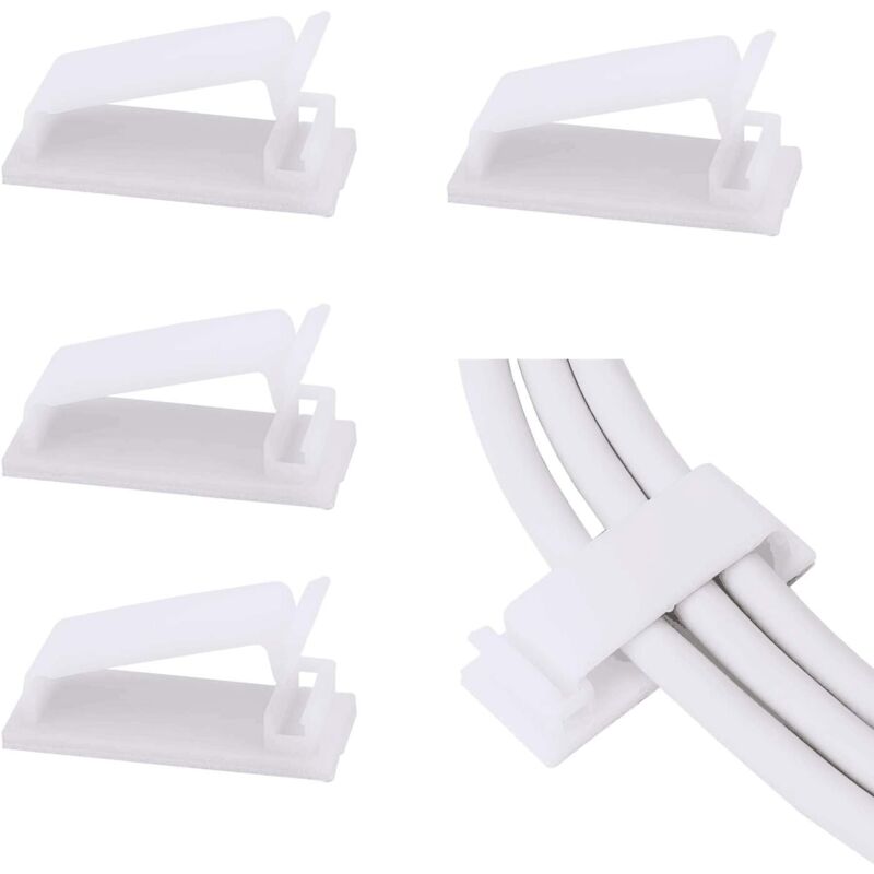 Linghhang - 50 Pack Self Adhesive Cable Management Clips (White), Cable Organizer, Wire Clips, Cord Holder for tv, pc, Ethernet Cable Under Desk,