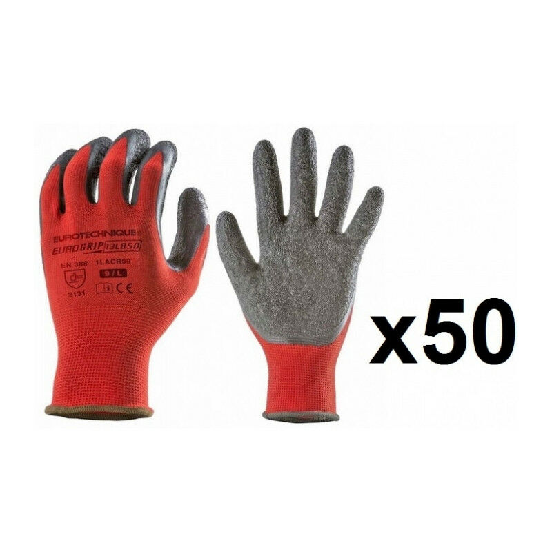 50 paires de gants textile enduction latex 13L850 EuroGrip - Taille: 9