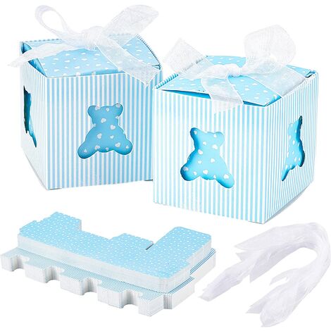 50 Paquets Boîte Cadeau en Papier Bleu Boîte Cadeau invité d'anniversaire Boîtes de Bonbons Ours pour Le Parti Nouveau-né, Le Genre révèle, Mariage, noël, 5x5x5cm