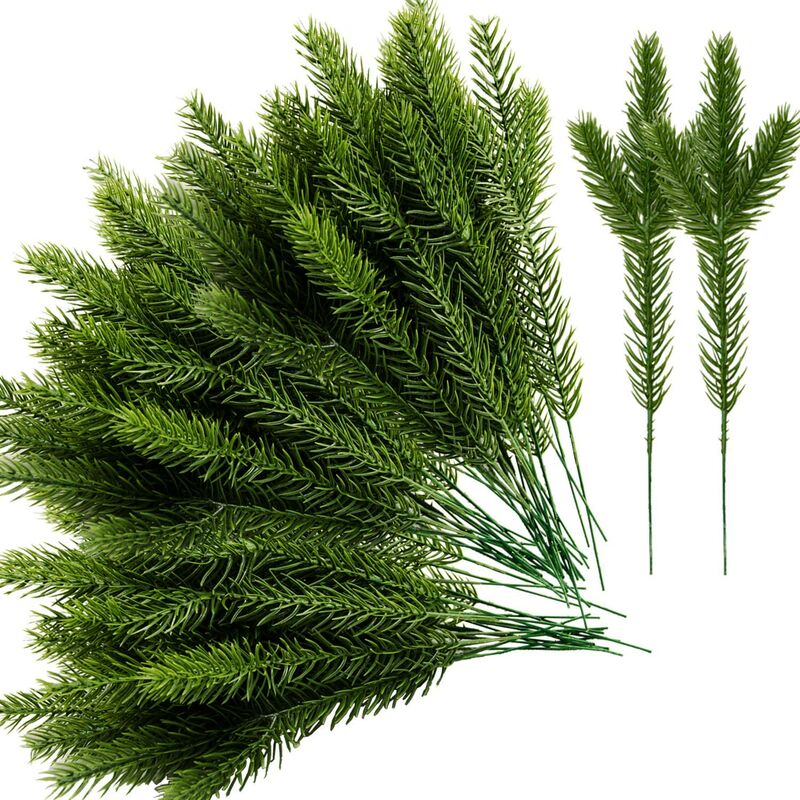 50 paquets d'aiguilles de pin artificielles branches guirlande-8.6x3.3 pouces plantes vertes aiguilles de pin, faux choix de pin de verdure pour