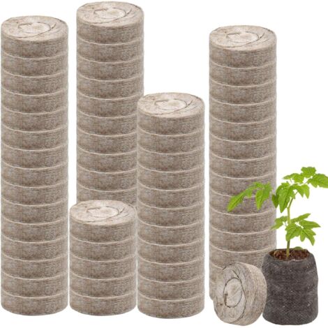 50 pastilles de tourbe de 30 mm pour semis, substrat compressé en fibres pour éviter le choc racinaire lors de la plantation d'herbes aromatiques, de fleurs et de légumes.