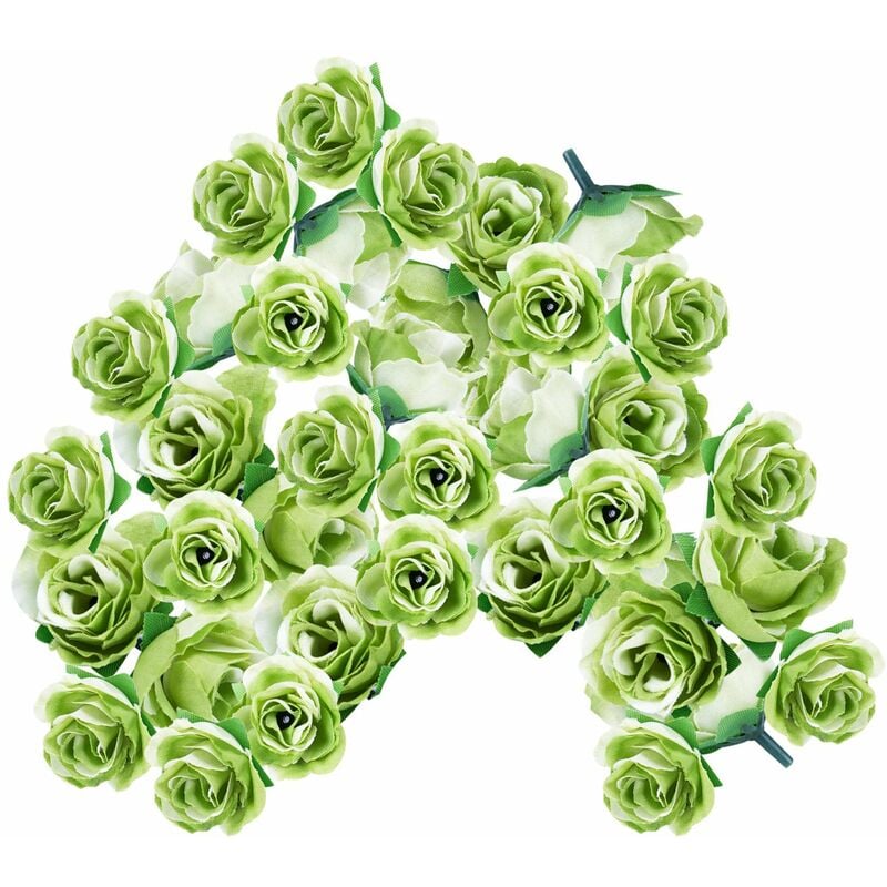 Tlily - 50 pcs 3cm tetes de fleurs de roses en soie artificielle pour decoration de mariage, vert