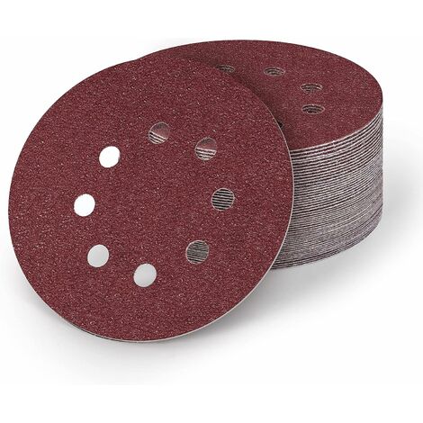 50 Pcs Disque abrasif circulaire, 125mm Disque de ponçage, Papier abrasif ponceuse, Papier de verre bois pour grain de 80/120(8 trous)