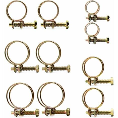 50 PCS Double Pinces pour Tuyaux Réglable Double Fil Tuyaux Clips Clamp Acier Fil Tube Tuyau Pince Vis Assortiment Kit