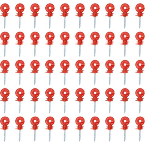 50 Pcs Electric Fence Insulator with Screw Grid System Accessories and Ring for Animal Breeding Electronic Fencing Used on Wooden Post (Red)