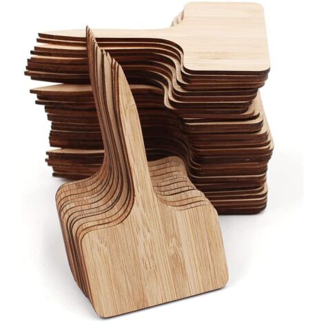 50 Pcs Étiquettes de Plantes en Bambou, Marqueurs en Bois T-Type pour Graines, Herbes et Fleurs (6 x 10 cm)